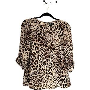 Worthington Women's Leopard Animal Print Lightweight Silky Blouse Top Size XS